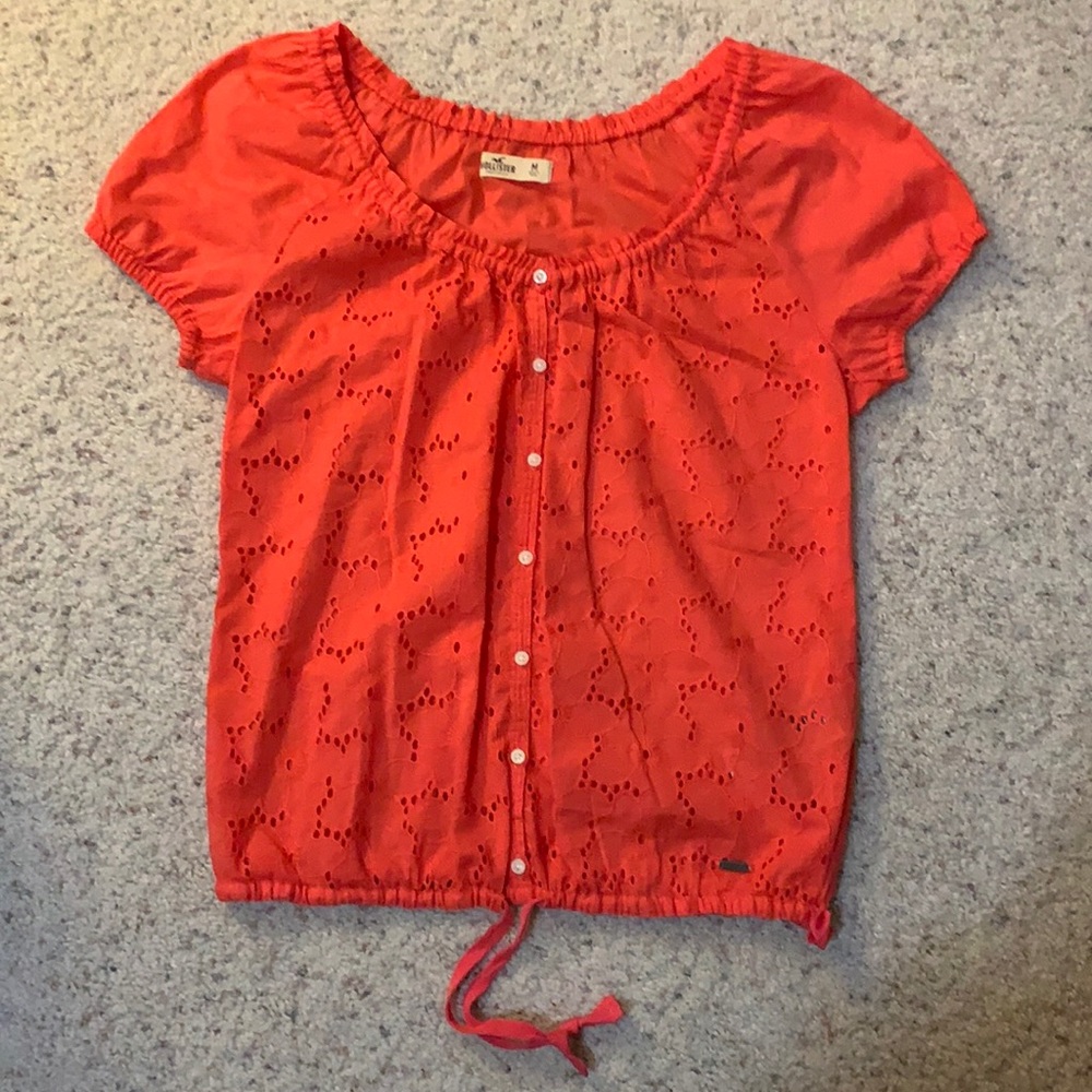 Hollister Coral Lace Peasant Blouse